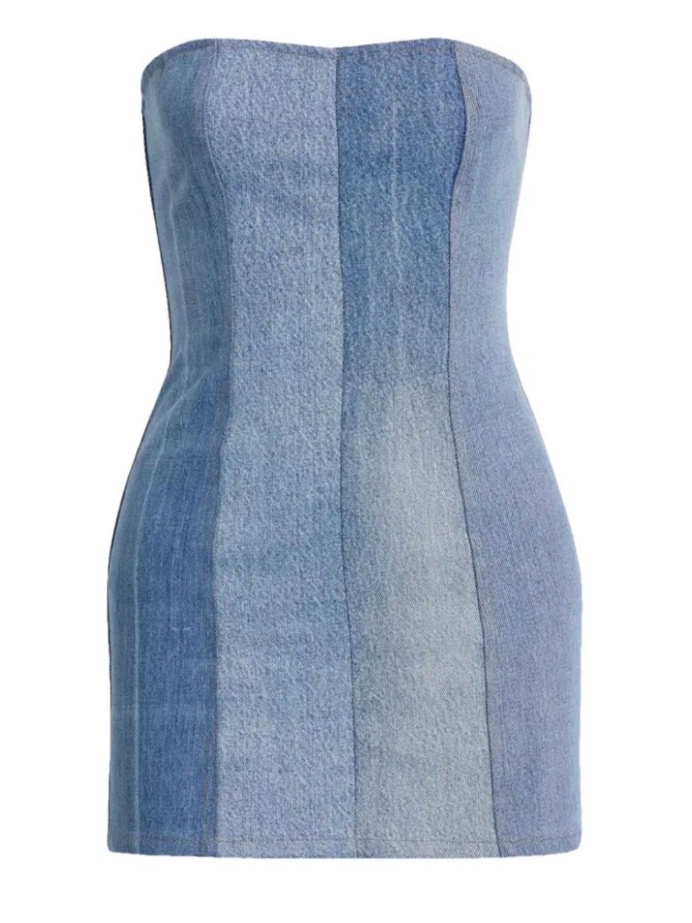 EB Denim Strapless Two-Tone Blue Panel Mini Dress